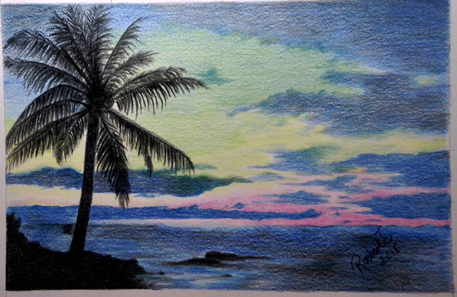 Sunset in Florida original colored pencil art