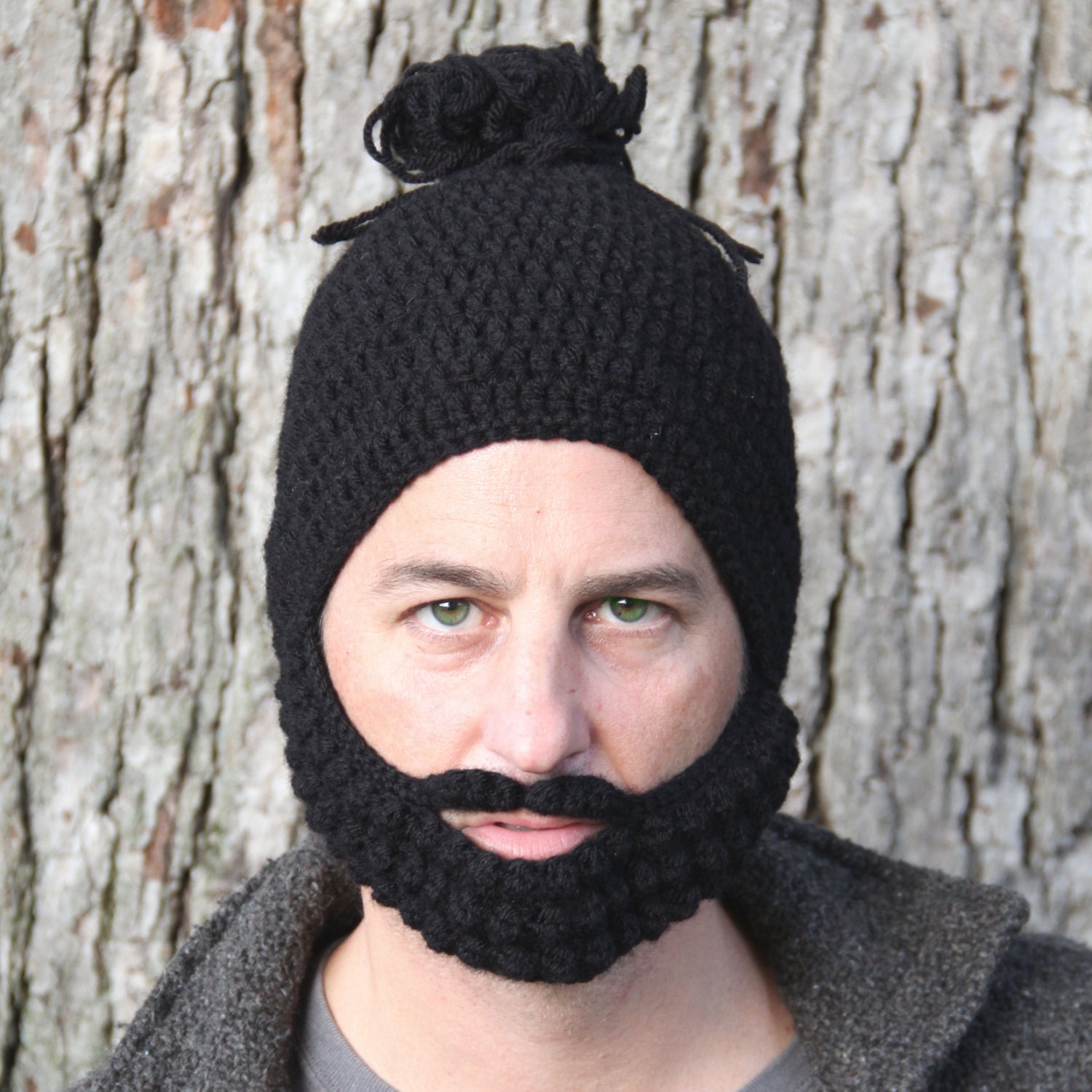 Winter Hat for Him Man Bun Hat Crochet Bearded Hat The New