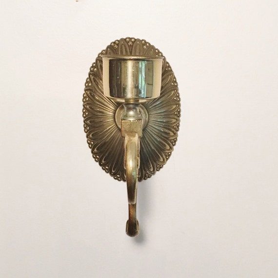 Vintage Brass Wall Mount Candle Sconce Oval Brass