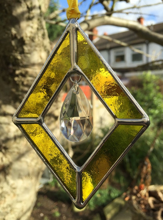 Stained Glass Suncatcher Yellow Colour Art Diamond Shape Color