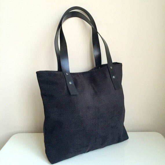 Black Woven Tote BagLeather Tote BagShopping Tote BagBlack