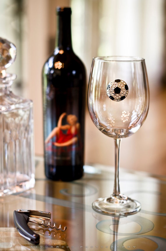 Soccer Ball Jeweled Wine Glass Unique Rhinestone Fancy