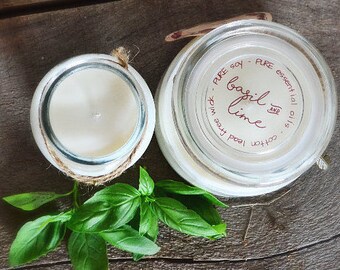 Large Basil Candle - Lime & Basil Essential Oil Candle - Soy Candles - Jar Candles - Aromatherapy - Natural Candles - Hand Poured