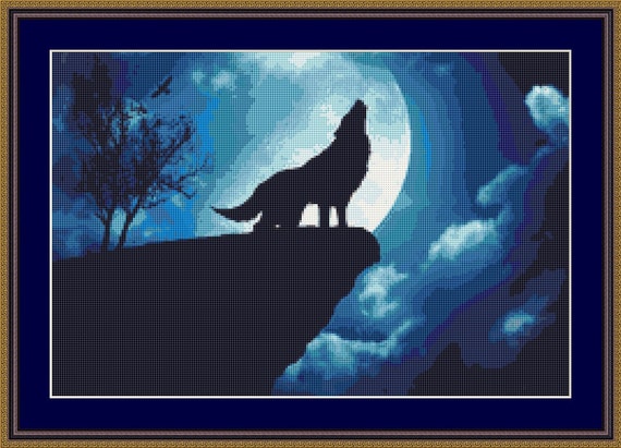 Wolf Baying at the Moon Counted Cross Stitch by NeedleAndFloss