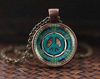 Hippie necklace, Hippie pendant, Hippie jewelry, Peace sign necklace, peace jewelry, peace pendant, men's necklace, Hippie men's jewelry
