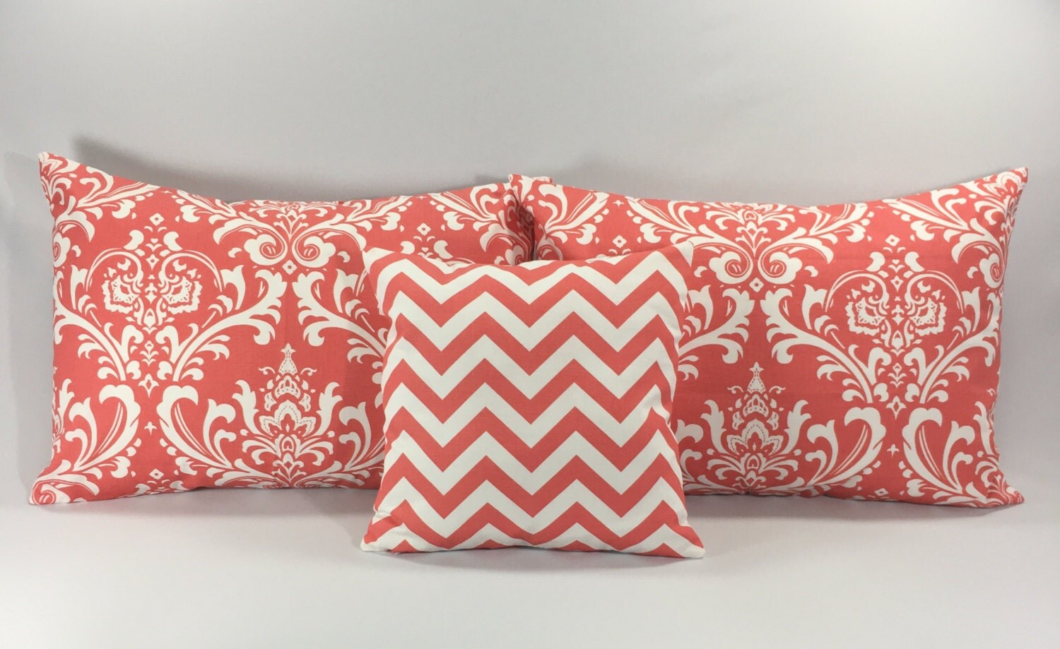 Coral Bedding Pillow Set Damask Pillow Shams Chevron