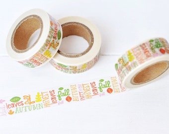 Fall Subway Art Washi Tape. 15mm x 10m. Fall Words. Fall Washi Tape. Autumn Washi Tape. Seasonal Washi Tape. Fall Planner Supplies.