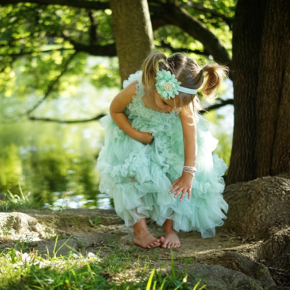Aqua Mint Dress Flower Girl Dress Baby's 1st Birthday