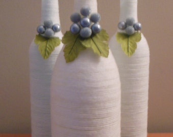 White Wine Bottles, Upcycled Wine Bottles, White Centerpiece