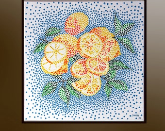 Nature morte, citrons, peinture originale, acrylique sur toile, peinture de citron, art moderne