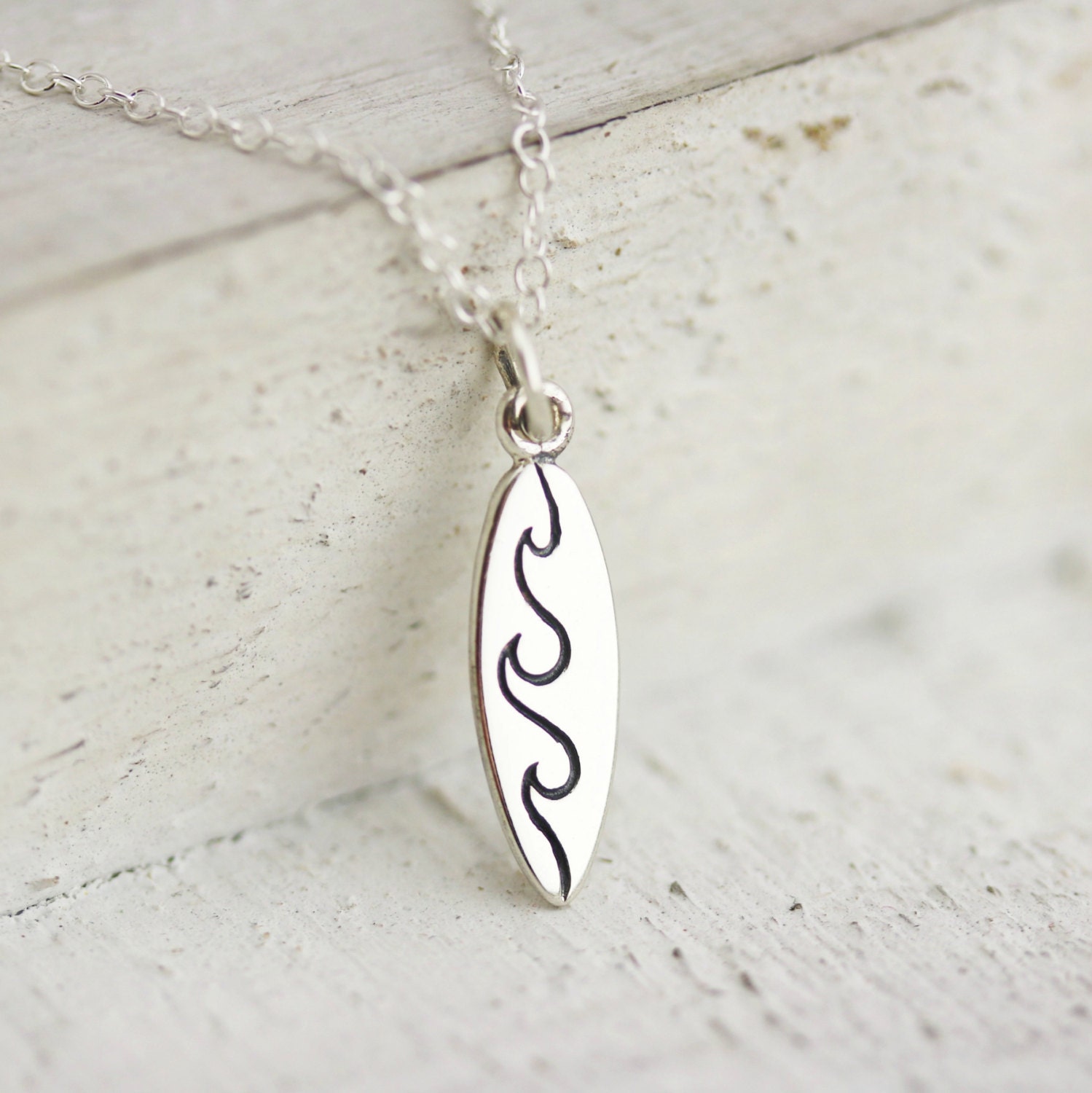 Surfboard Necklace Sterling Silver Surfboard Charm Necklace