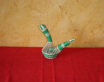 Bouteille épice huile en verre et scoubidou. Vintage. France