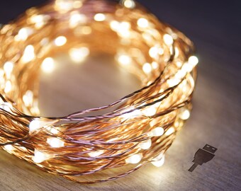 10m Copper String Fairy Lights (Warm White) | USB