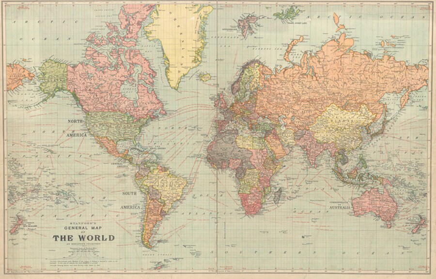 World Map Printable Digital 1922 Vintage World Map