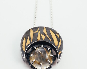 Keum boo Pendant gold sterling silver rutilated quartz