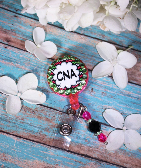 Items similar to Pink, Green & Black Sparkly CNA Badge Holder