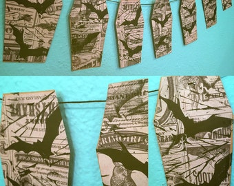 Handmade Bat Coffin Banner on Vintage-Style Paper
