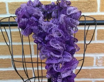 Sashay Scarf, Ruffle Scarf, Crochet Sashay Scarf, Purple Scarf.
