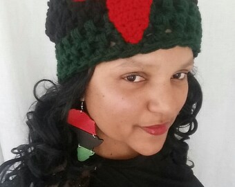 African Hat, Pan African Beanie, Slouchy Beanie with Africa, Kwanzaa, Pan African Clothing, Slouchy Beanie, African Cap