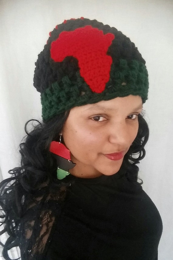 African Hat Pan African Beanie Slouchy Beanie with Africa