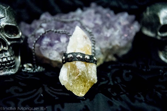 Studded Leather Crystal Necklace - Citrine Scepter by Lunaricsales steampunk buy now online