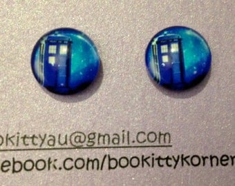 Doctor Who Tardis Stud Earrings with your choice of Stainless Steel or Silvertone Posts 12mm