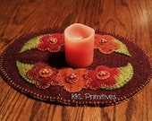 100% Wool Floral Applique Penny Rug Candle Mat