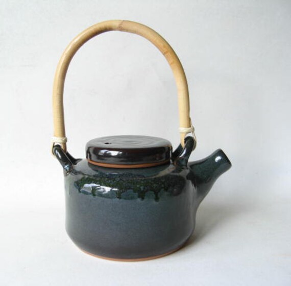 Pottery Teapot 3 Cup with Bamboo Handle by DragonPottery on Etsy