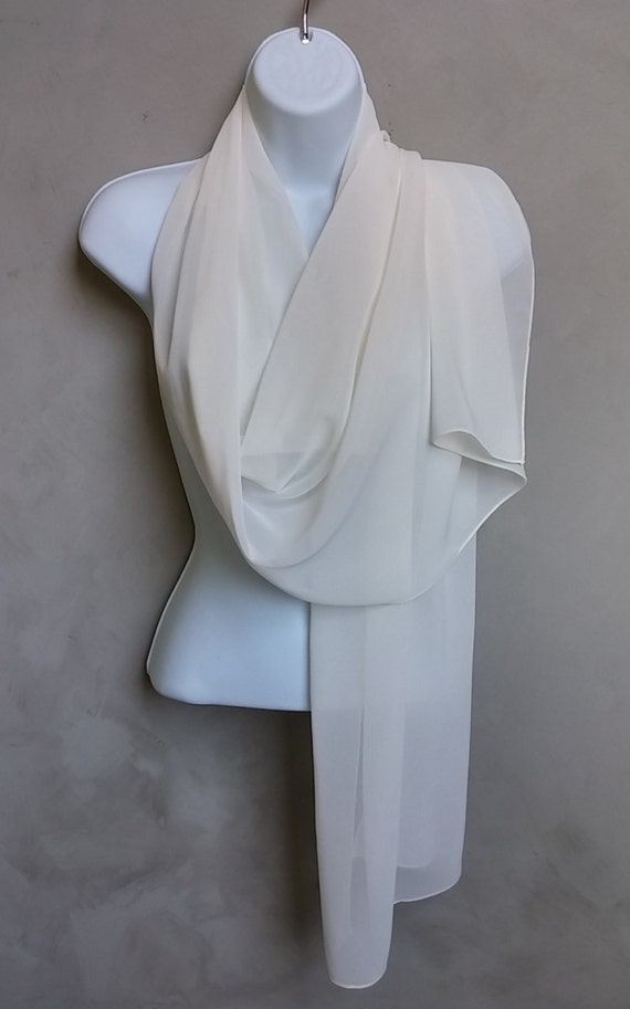 Ivory Chiffon Wrap Scarf - 71 X 19 inches - Sheer Lightweight Ivory Shoulder Scarf Wrap