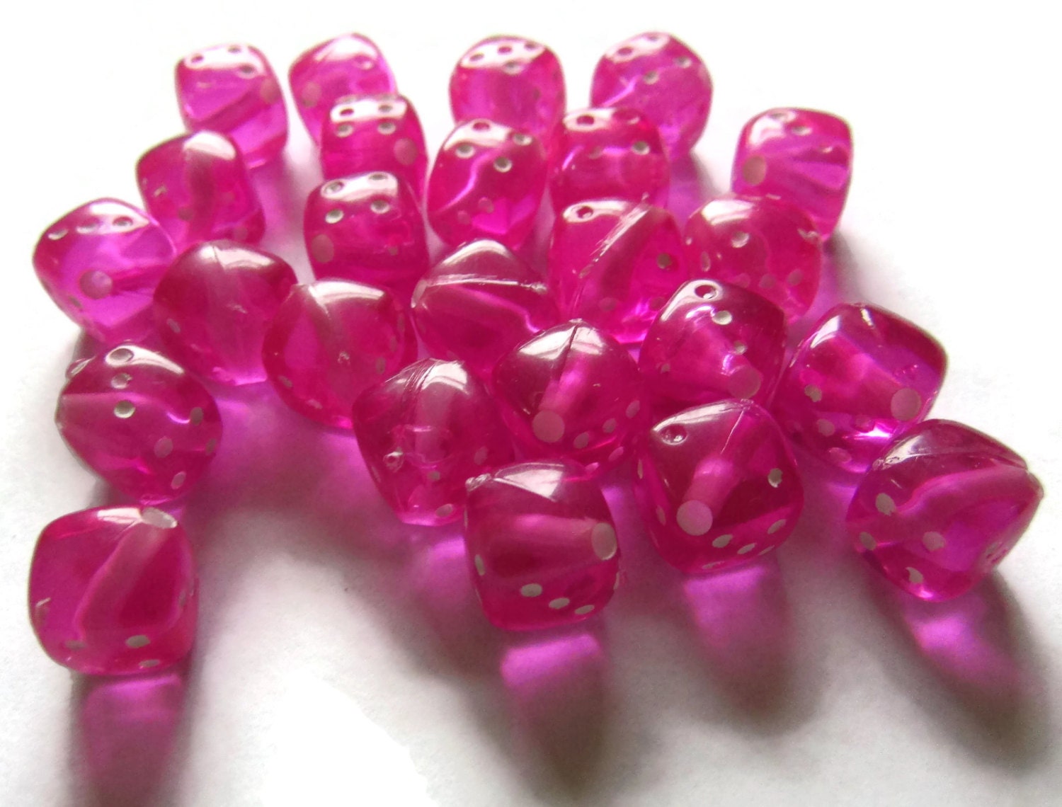 Bright Pink Dice Beads 8mm Cube Beads Plastic 6 sided by SmileyBoy