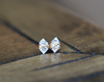 Herkimer Diamond Studs , Petite Quartz Gemstone Post Earrings in Gold , Rose Gold , Sterling Silver - As Seen On The Small Things Blog