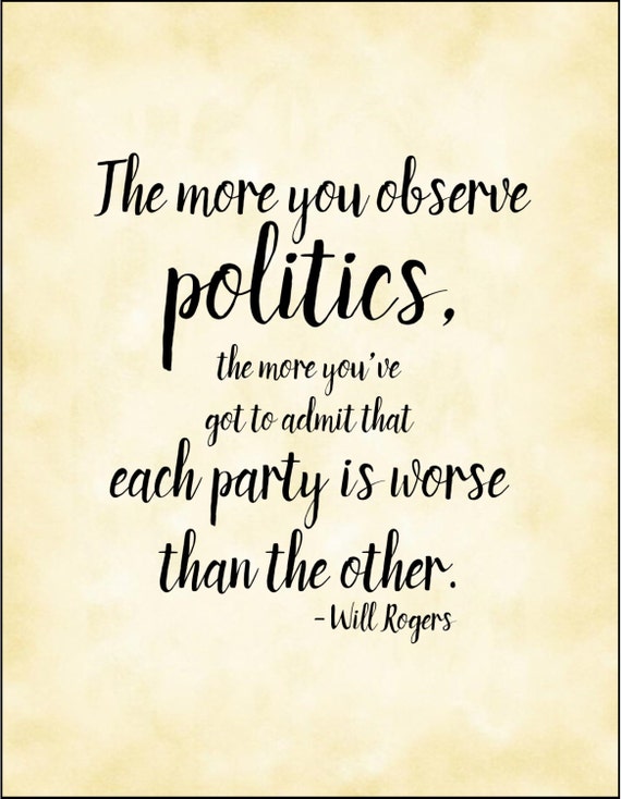 Items similar to Funny political quote typography print. Will Rogers