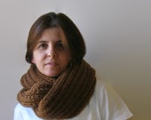 Chunky Cowl Scarf Knit in Copper Brown Wool - Circle Scarf - Loop Scarf - Infinity Scarf