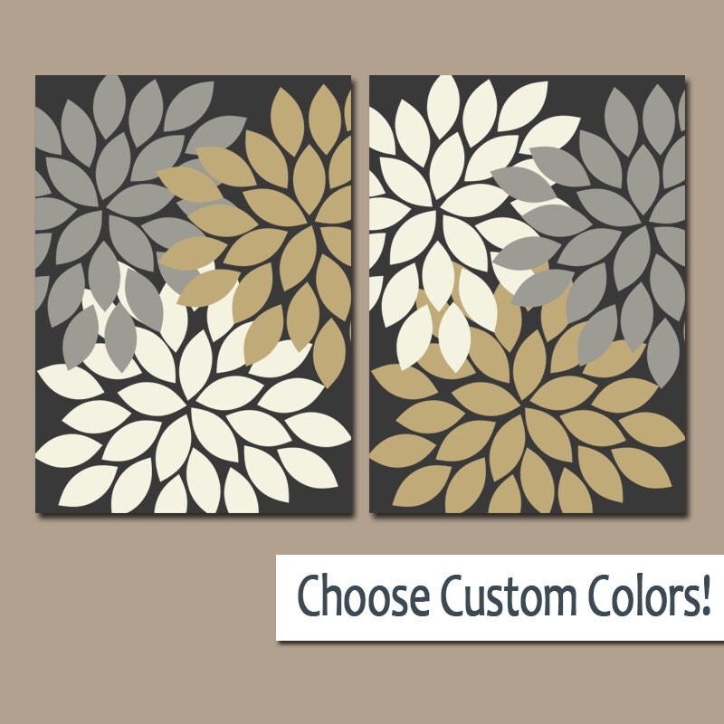 WALL Art Canvas or Prints Gray Gold Ivory Bathroom Artwork