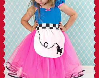 Poodle skirt costume dress, 1950s dress, Sock hop, pink rockabilly Halloween costume, retro party dress, toddler girl costume, Lover Dovers
