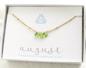 August Birthday Gift • Peridot Necklace Satellite Chain • Smooth Peridot Birthstone • Green Gemstone • August Birthstone • Simple Necklace