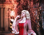 Sweeny Todd Wedding Gown - Red and Cream Stripe Victorian Steampunk Dress -Misses Lovett- Custom to Order