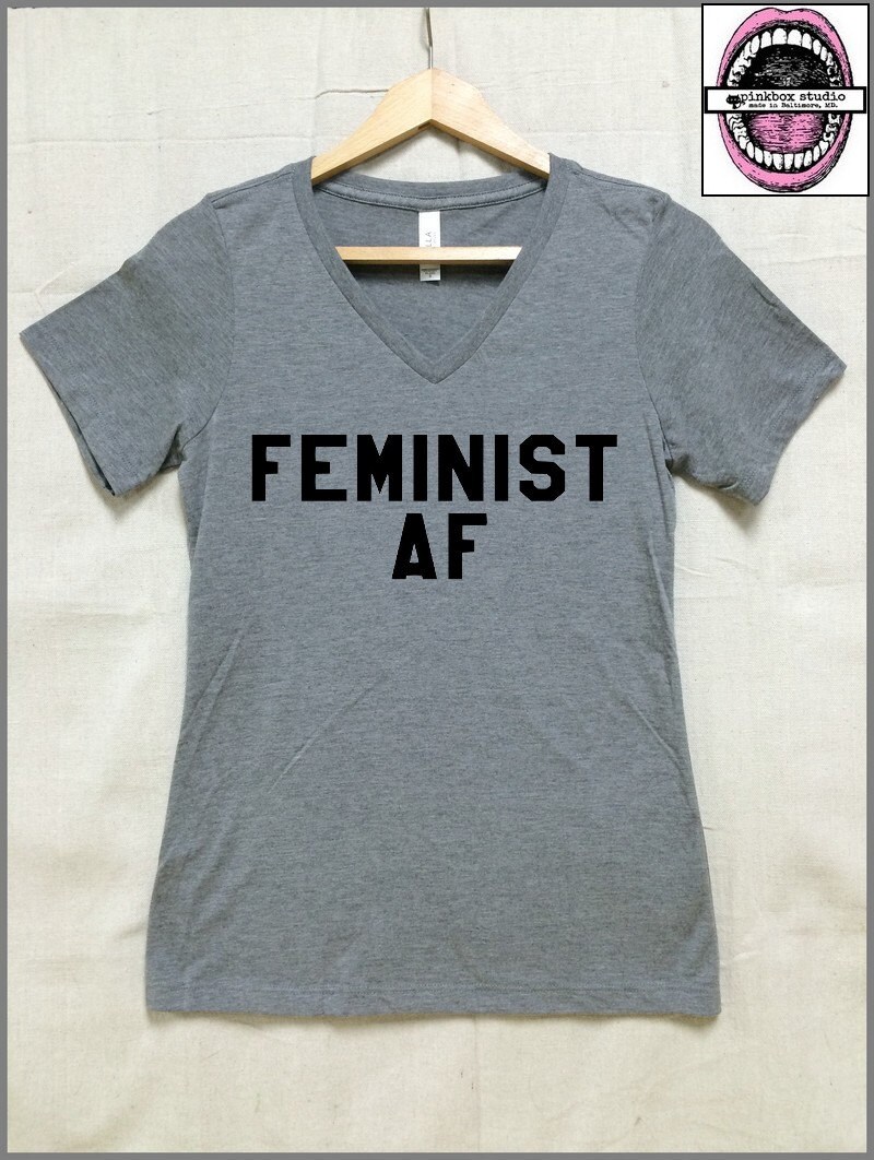 Feminist AF. LADIES Relaxed fit Vneck tri blend soft T shirt.