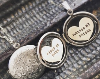 Custom locket necklace Mothers day gift Personalized jewelry, Custom hand stamped, first my mom, Personalized locket necklace