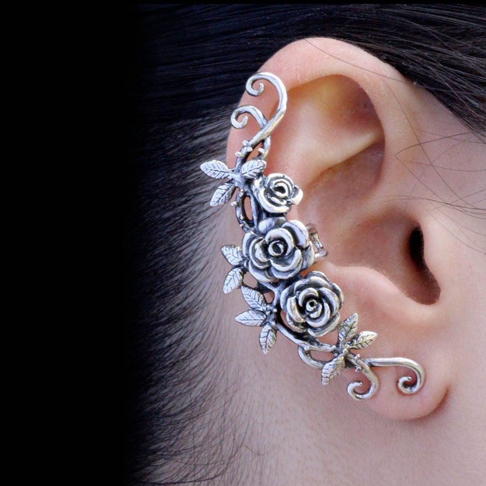 Flower Ear Cuff Floral Ear Cuff Rose Ear Cuff Silver Rose