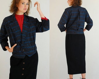 Crop Jacket Vintage 80s 90s Menswear Asymmetrical Crop Slouchy Indie Urban Jacket (m l)