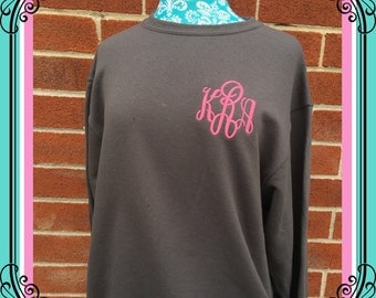 Ladies Monogrammed sweatshirt , personalized sweatshirt , CHARCOAL crew neck sweatshirt , embroidered ladies sweatshirt, womans sweatshirt,