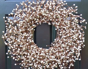 Cream Berry Wreath- Berry Door Wreath- Year Round Wreath- Wedding Wreath- Christmas Wreath- Winter Wreath- Fall Wreath- Spring Wreath