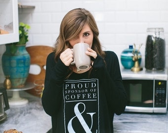 Coffee & Cuddles Women's Black Long Sleeve Graphic Tee Shirt
