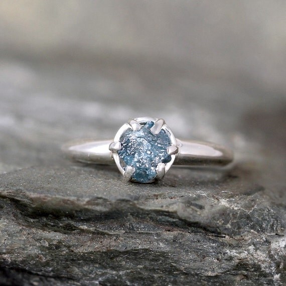 Raw Blue Diamond Ring Uncut Rough Blue Diamond by ASecondTime