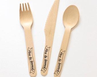 Brunch - Viva La Brunch- Wooden Forks Spoons Or Knives - Perfect Alternative To Plastic Utensils For Parties
