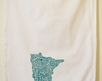 Minnesota Tea towel, screen printed state of Minnesota, cotton tea towel