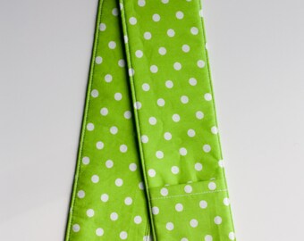 Camera Strap Cover - includes padding and lens cap pocket - Lime Dot