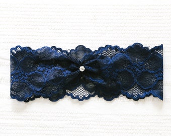 Something blue rhinestone garter, crystal wedding garter, navy blue garter, bridal garter belt, wedding gift - style #521