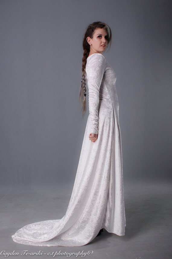 white velvet gown